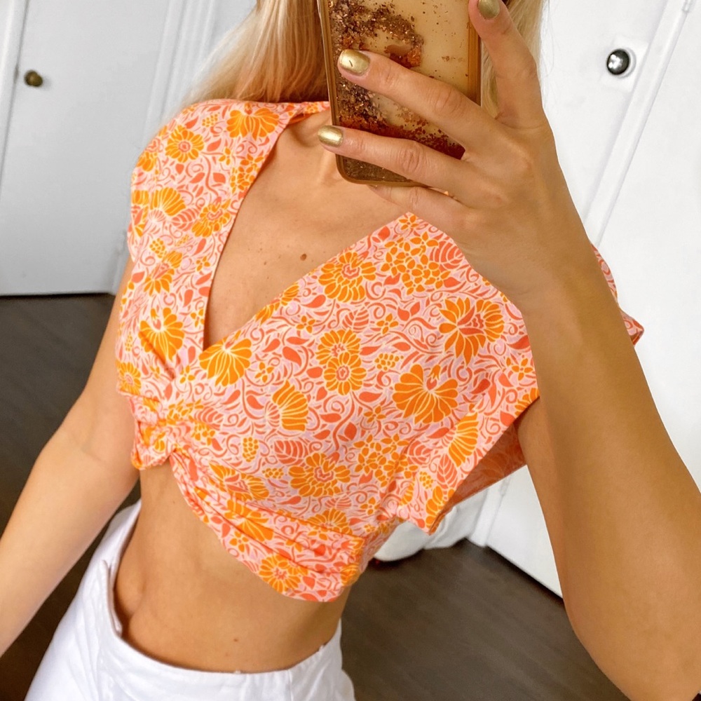 🍊 ZARA ORANGE PINK FRONT TWIST CROP TOP! - Picture 2 of 13